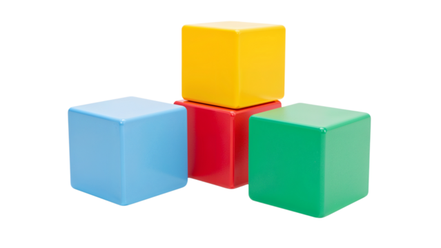 Stack of colorful blocks: yellow, red, green, blue, Isolated on transparent background, png - Powered by Adobe