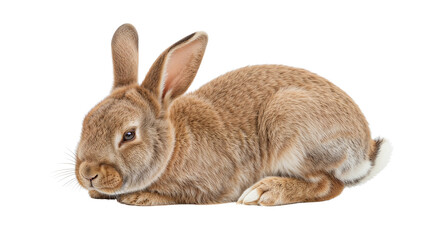 Obraz premium A cute brown rabbit sits comfortably, its long ears and fluffy tail adding to its charm. Isolated on transparent background, png