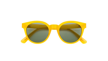 Eye protection with yellow frames and grey lenses offering sun glare protection. Isolated on transparent background, png
