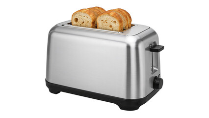 Silver toaster with slices of bread is ready to make a delicious toast in a simple way. Isolated on transparent background, png