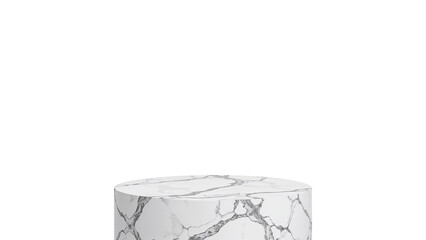Modern white marble cylinder platform for displaying products Isolated on transparent background, png