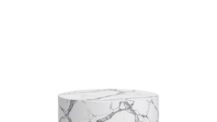 Modern white marble cylinder platform for displaying products Isolated on transparent background, png