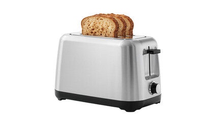 Toaster with three slices of bread popping up, ready for a delicious breakfast or snack. Isolated on transparent background, png