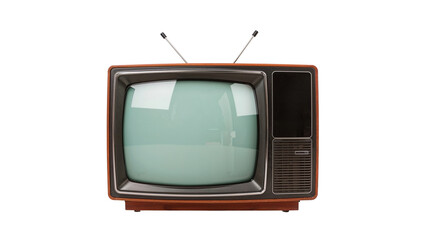 Vintage television set with rabbit ear antenna. Isolated on transparent background, png