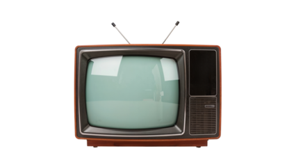 Vintage television set with rabbit ear antenna. Isolated on transparent background, png
