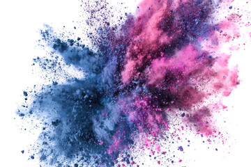 Obraz premium Colorful powder explosion against a white background, showing vibrant pink and blue hues.