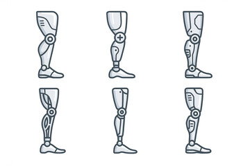 Futuristic bionic leg prosthesis icons minimalist robotic medical