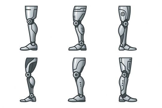 Futuristic bionic leg prosthesis icons minimalist robotic medical