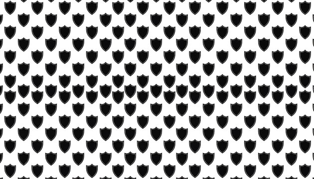 A repeating pattern of black shield shapes on a white background.