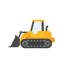 Naklejka premium Yellow bulldozer with black tracks on a white background ideal for construction concepts, earthworks, heavy machinery, and industrial themes. Ready for projects creating sites, engineering items.