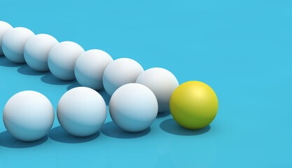 Leadership Business Abstract Concept. Yellow sphere leader is leading a group of white spheres.