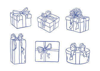  Set of hand draw Christmas gift box vector illustration. Xmas presents in doodle style. New Year sale. Holiday clipart