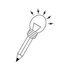 Modern flat design of a pencil with a lamp bulb as its point, expressing creativity, logical thinking, and bright ideas. This conceptual illustration emphasizes intelligence, innovation.