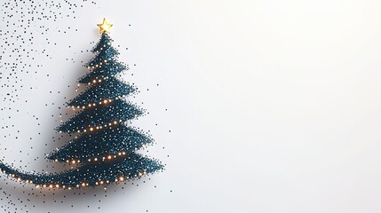 Blue Glitter Christmas Tree with Star Topper and Fairy Lights on White Background