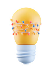 Light bulb wrapped with colorful Christmas light bulb string, festive decoration concept with bright red, blue, and yellow bulbs glowing warmly