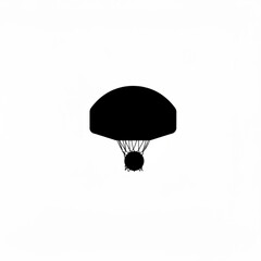 Silhouette of a parachute with a rounded canopy and a payload suspended below it by multiple thin lines created with generative ai