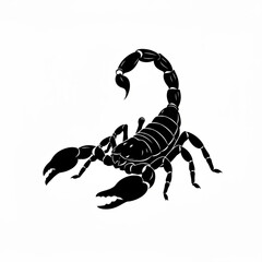 Illustration of a black scorpion with segmented tail and large pincers on a white background design art created with generative ai