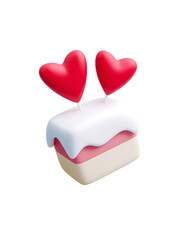 Valentine heart cake topper with white icing and pink layer, romantic decoration for celebration or special occasion with love theme