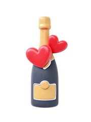 Romantic champagne bottle with two red hearts symbolizing love and celebration for special occasions and Valentine Day