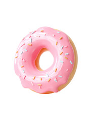 Pink glazed donut with colorful sprinkles sweet dessert treat isolated on transparency background with shiny glaze