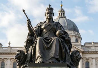 Obraz premium Majestic Bronze Statue of Queen Victoria, London. Generative Ai