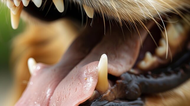 Extreme close-up of clean dog teeth and gums  
