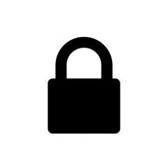 Illustration of a closed black padlock with a rounded shackle on a white background in simple style