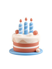 Birthday cake with blue candles and white icing on blue plate, festive dessert with joyful and celebratory mood