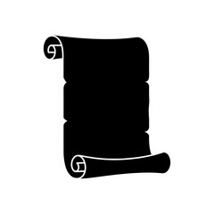 A black silhouette of a scroll with curled edges and a blank surface against a white background space