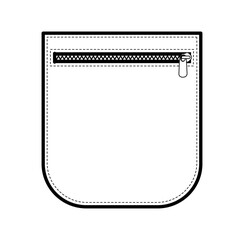 Patch Pocket with Zipper Rounded technical fashion illustration. Flat apparel template front view. Women, men unisex style item CAD mockup isolated on white background 