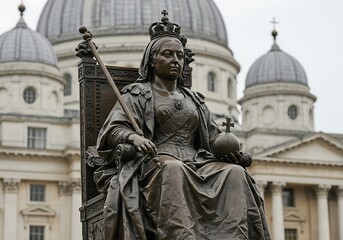 Fototapeta premium Bronze Statue of Queen Victoria in London. Generative Ai