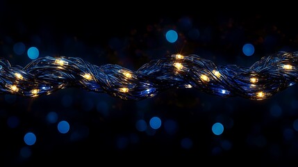 A twisted string of lights against a dark background, creating a festive atmosphere.