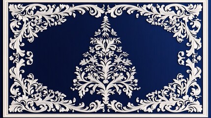 Obraz premium Ornate White Floral Motif on Navy - Inspired Decorative Design Element