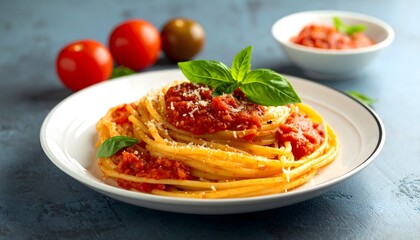 Fototapeta premium Homemade pasta with tomato sauce dish