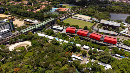 Medellin, Antioquia, Colombia. September 15, 2025. Drone photography. Botanical garden, Explora Park, North Park, and planetarium.