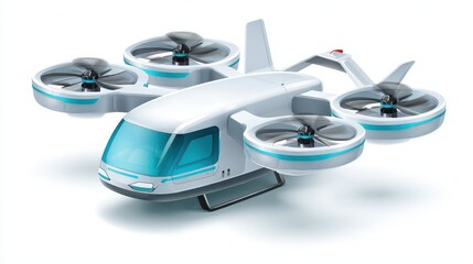 A delivery drone clipart, futuristic transport element, isometric illustration, sleek design, isolated on white background.