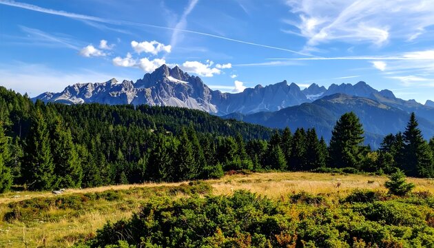 Mountain Landscape. Slope Of Mountain Range With Coniferous Forest