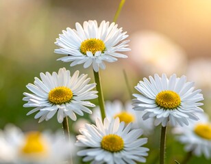Obraz premium Delicate white daisies in a soft, natural light, showcasing their detailed petals and bright yellow centers.