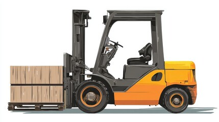 A forklift clipart, warehouse business element, flat design illustration, orange accent, isolated on white background. 
