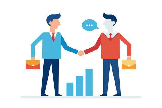 Business handshake and agreement with bar graph and briefcases deal partnership