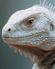 Fototapeta premium Close-up view of a majestic white iguana, showcasing intricate textures and striking facial features.