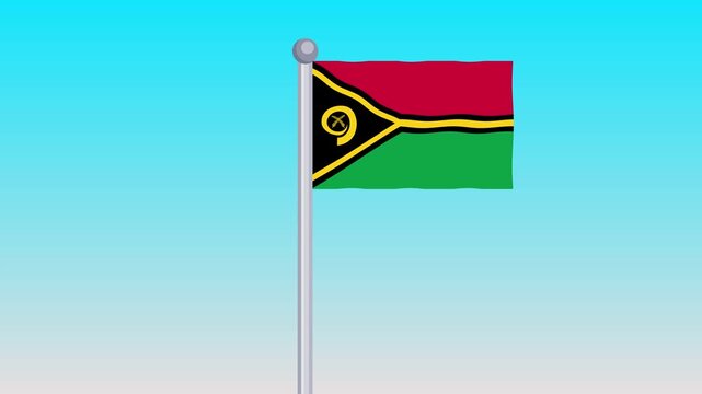 Vanuatu Flag Waving in the Wind On Blue Sky Background
