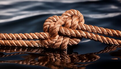 Fototapeta premium Brown Rope Knot In Dark Water