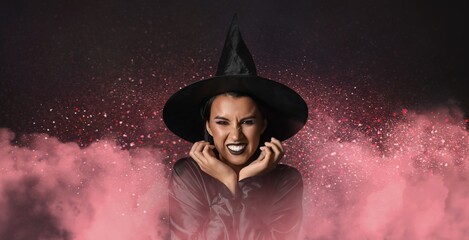 Scary evil witch on black background