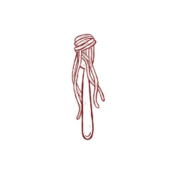 Twisted Spaghetti noodle on Fork, Hand Drawn Pasta noodle Illustration