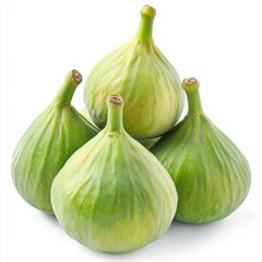 Obraz premium Four ripe green figs stacked together, showcasing their smooth skin and distinct shape against a white background.