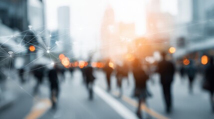 Business networking connection concept and Wi-Fi in city.Technology communication.Background blur building in the capital.