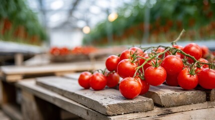 Freshly harvested tomatoes grown in a greenhouse during the daytime