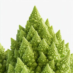 A close-up of vibrant green Romanesco broccoli, showcasing intricate, conical shapes resembling mini forests.