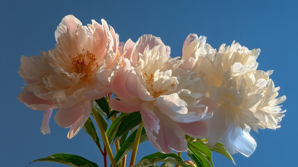 高い青空にふんわり芍薬束